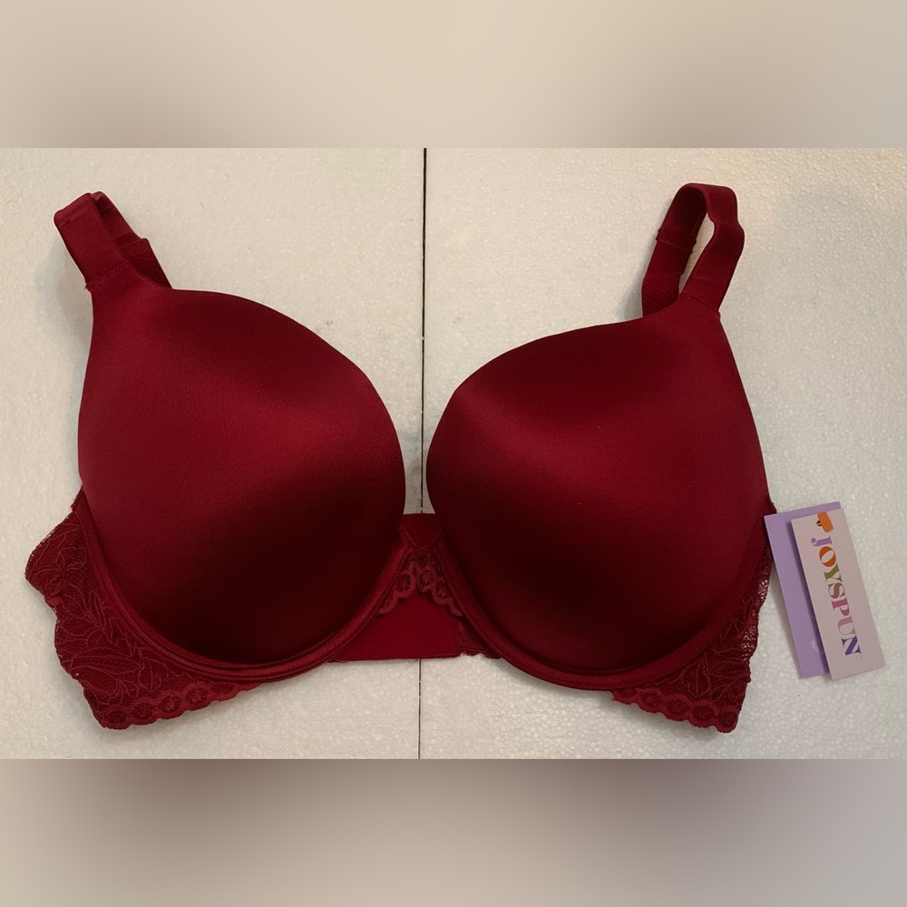 Joyspun Women's Plus Size 38 DD Underwire Plunge Bra Red